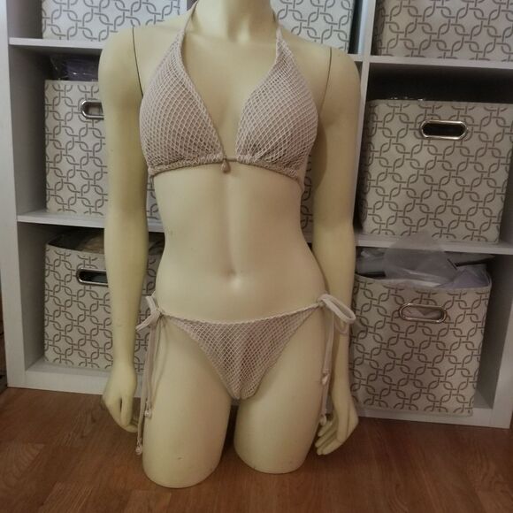 ZAFUL Women Bikini Set Two Piece Textured Beaded Tie Back Halter Cheeky Swimsuit - Picture 12 of 15